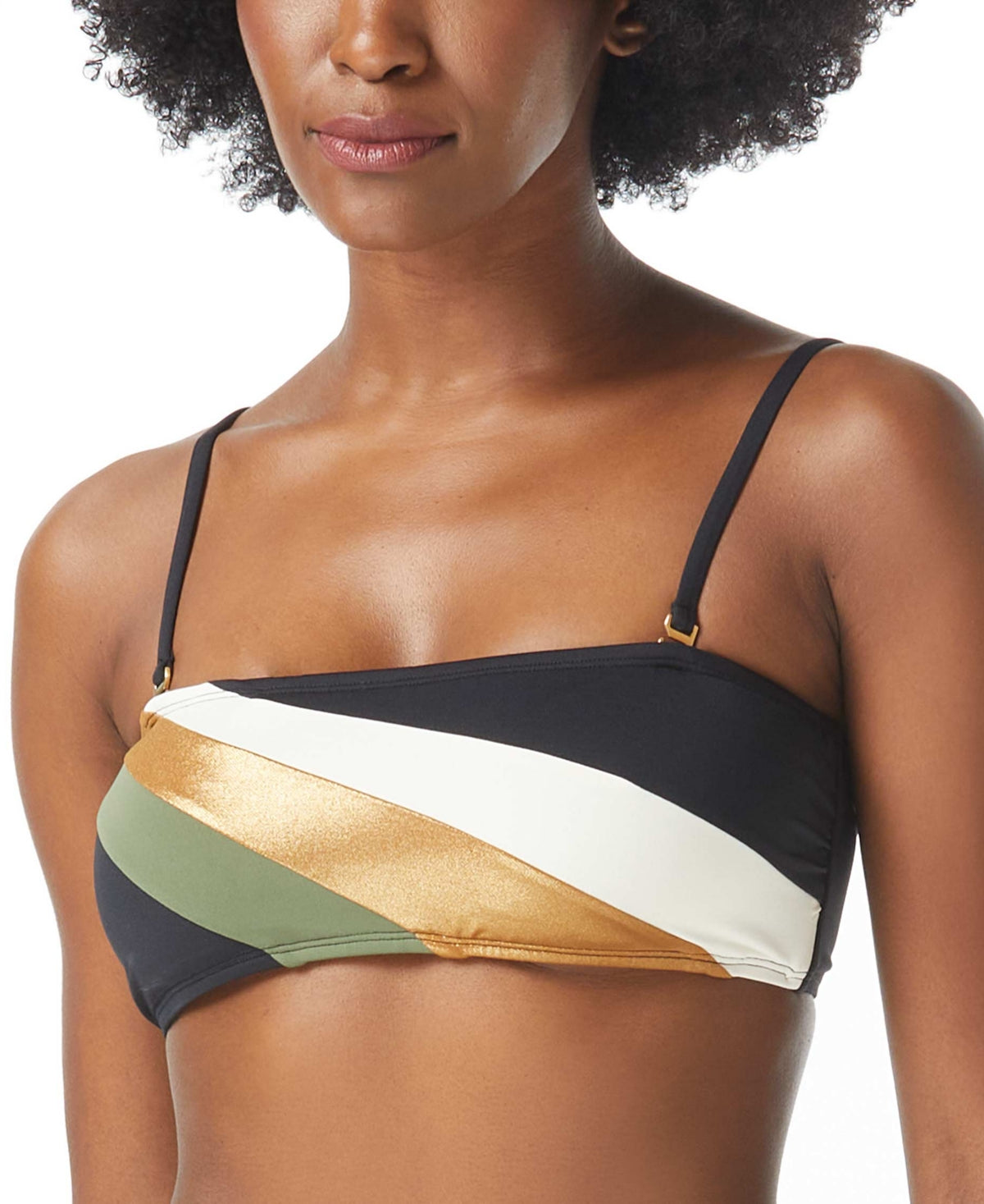 Vince Camuto Women's Gold Shimmer Blocked Square Neck Swim Top in Black | Size Small | HerRoom.com - Bellso